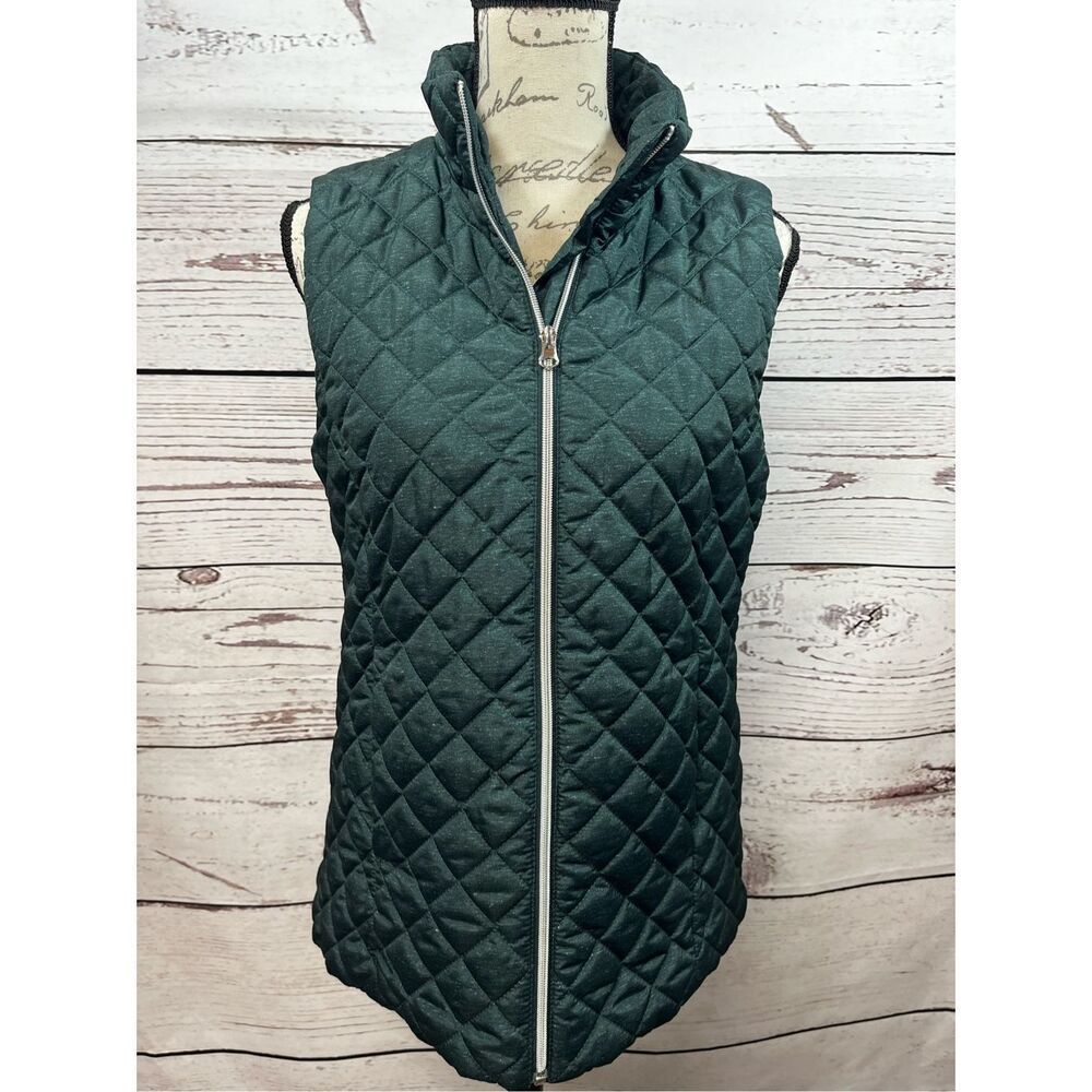 Banana Republic Quilted Vest‎ Women's Size S Dark Green Full Zip Collar Puffer
